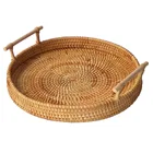Плетеный ротанговый поднос для хранения, деревянная круглая плетеная корзина, тарелка для хлеба, пищи, фруктов, тортов, сервировочный лоток, 22-28 см