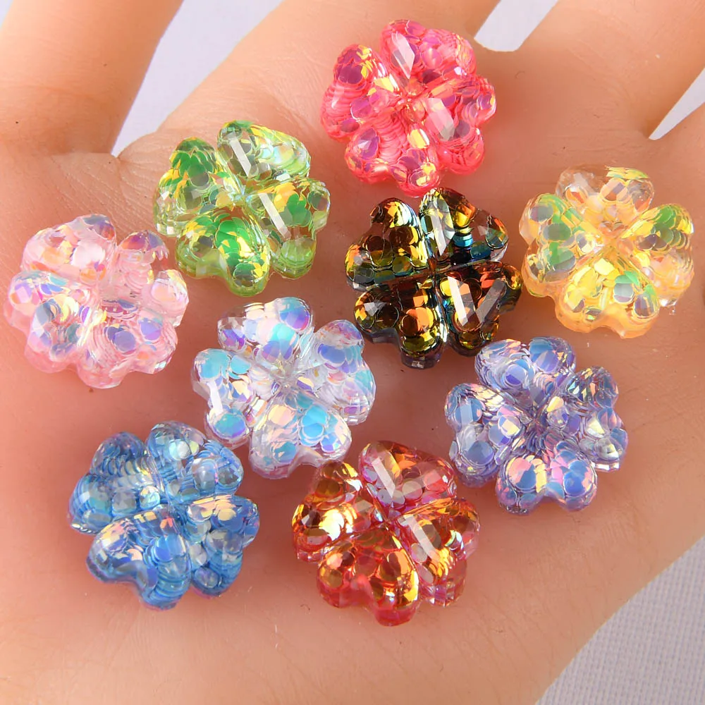 

BOLIAO 5Pcs 18*18mm Flower Shape Resin Contains Glitter Transparent Flat Back Earring Accessories Decoration R266