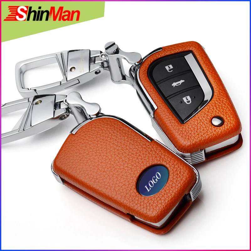 

ShinMan Cowhide Key Case For CAR key Cover For Toyota RAV4 Crown REIZ YARIS Highlander Levin Corolla Camry MARK X VIOS keychain
