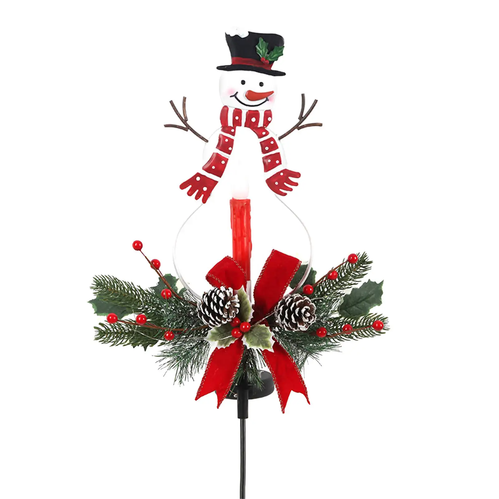

1 Piece Solar Snowman LED Gift Candle Ground Decoration Waterproof Transparent Foliage Lights for Sidewalk Pathway Lawn Yard