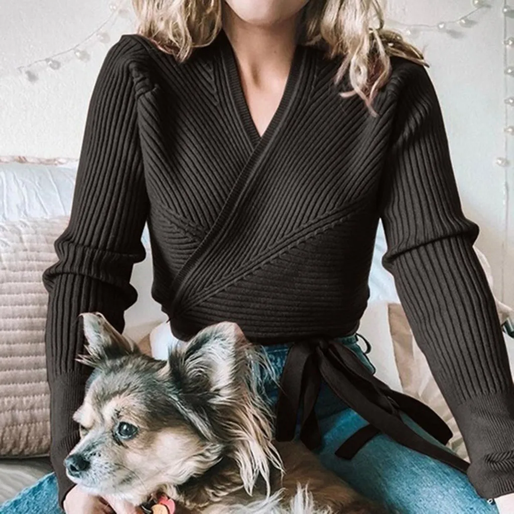 Womens Long Sleeve Cat Ears Printed Causal Tops Women Tie up Sweaters And Pullovers sexy Knitted Sweater Femme sueter mujer | Женская