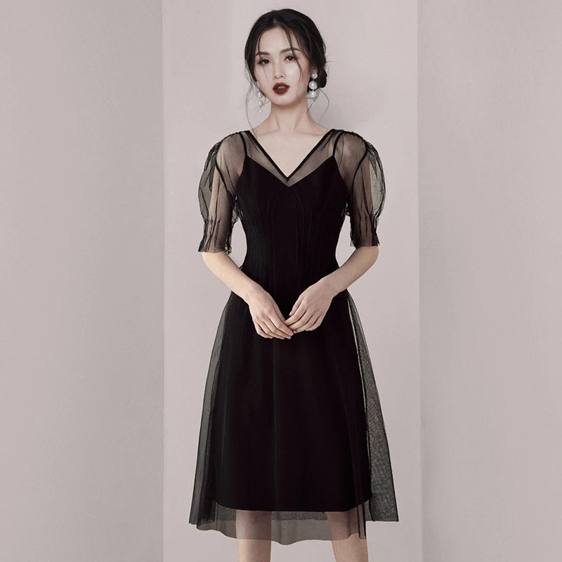 

Elegant Slim Short Sleeve 2 Pieces Summer Dress Women Clothing Simple V-neck A-line Evening Party Dresses Casual Vestidos TA810