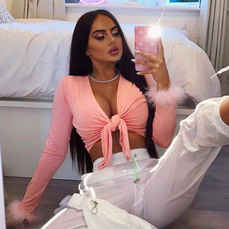 

Женская трикотажная рубашка Linglewei, новинка весны и лета, однотонная короткая рубашка с бантом