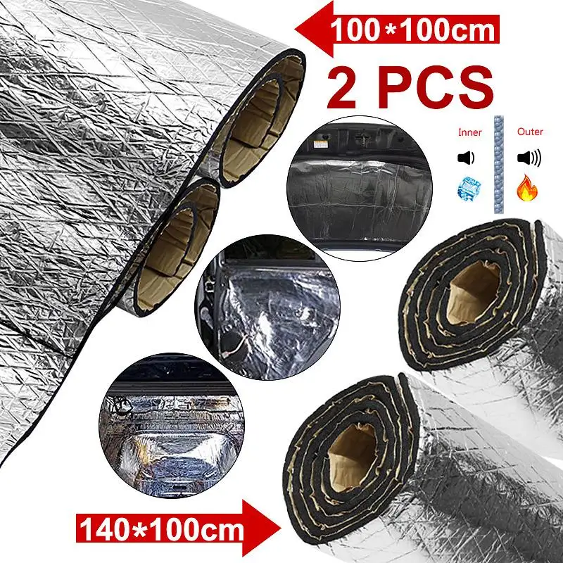 

Car Hood Engine Firewall Heat Mat Deadener Sound Insulation Deadening Material Aluminum Foil Sticker 140cm x100cm