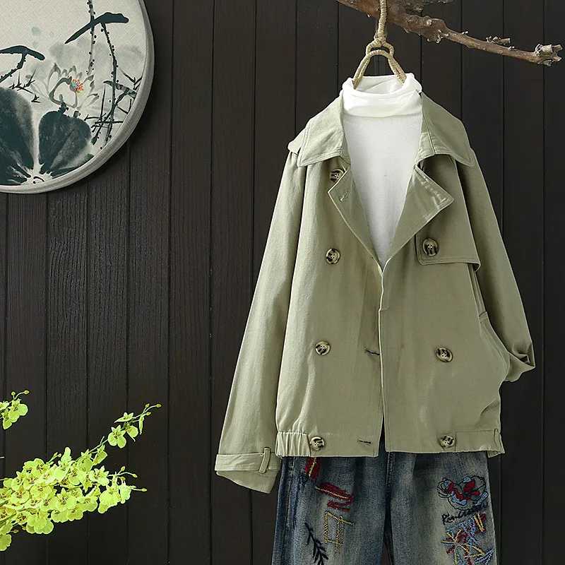 Женское короткое двубортное пальто винтажное бежевое манто пальто-ветровка