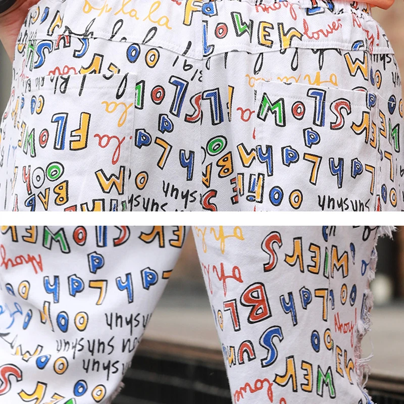 

Max LuLu 2021 New Street Style Summer Trousers Ladies Letters Printed Holes Orange Jeans Women Punk Ripped Denim Pants Big Size