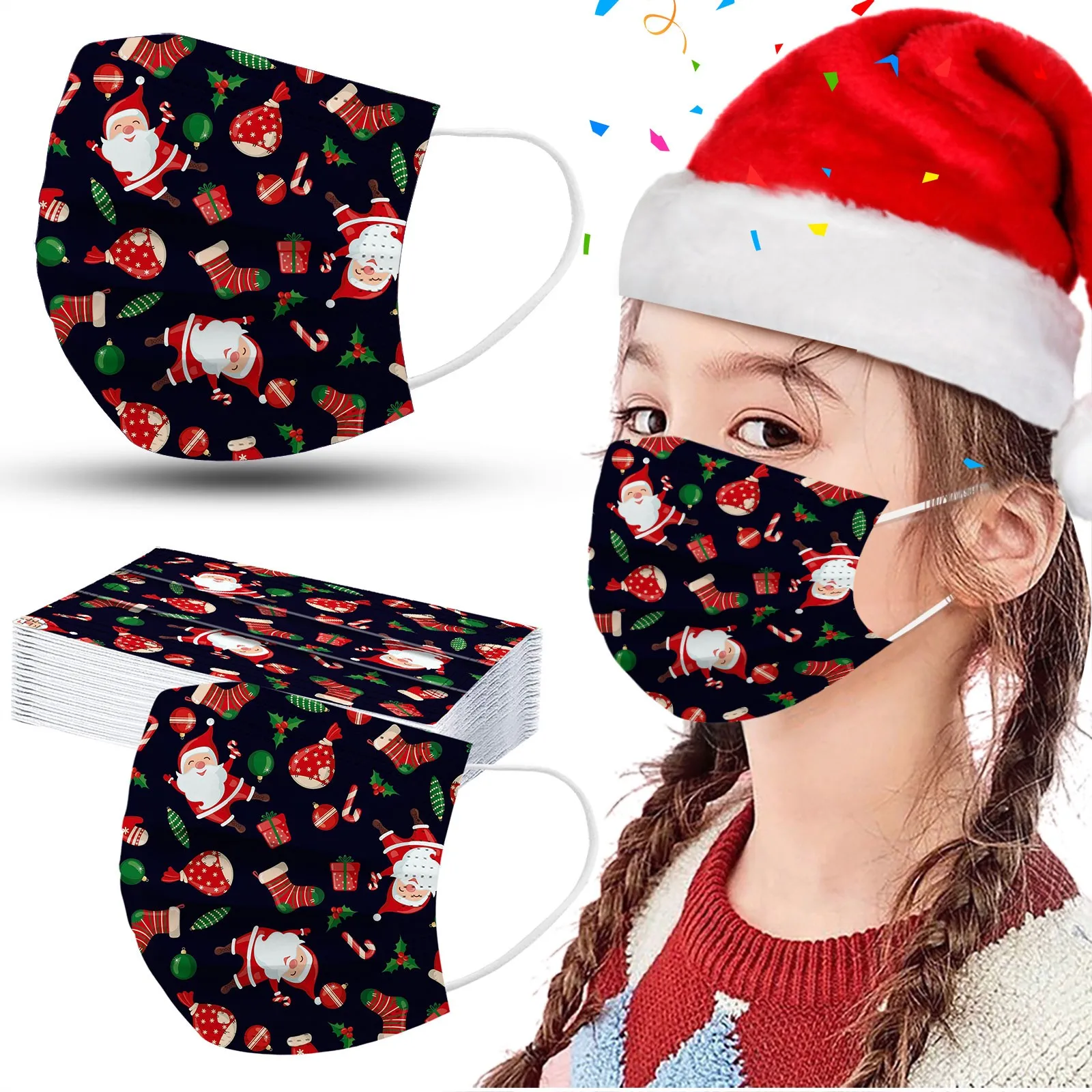 

50 шт. Рождественская маска для лица для детей одноразовая маска Санта-Клауса защитные маски для детей маска для лица украшение для лица
