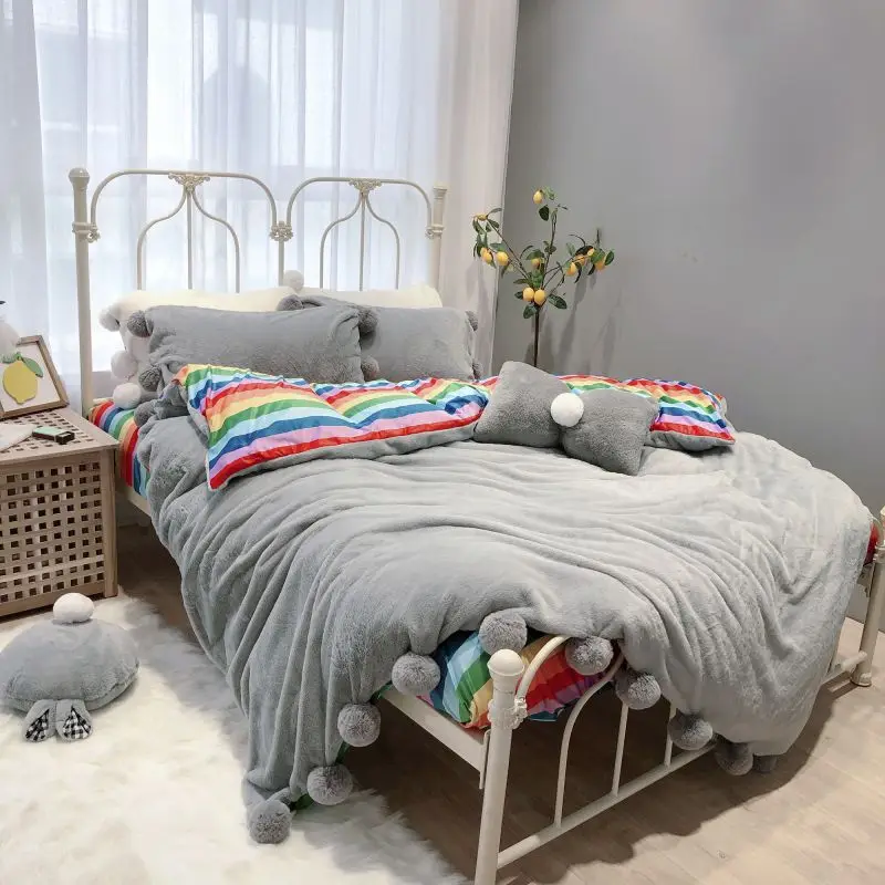 Новый Белый Розовый Серый семь радужных зимних теплых фланелевых бархатных