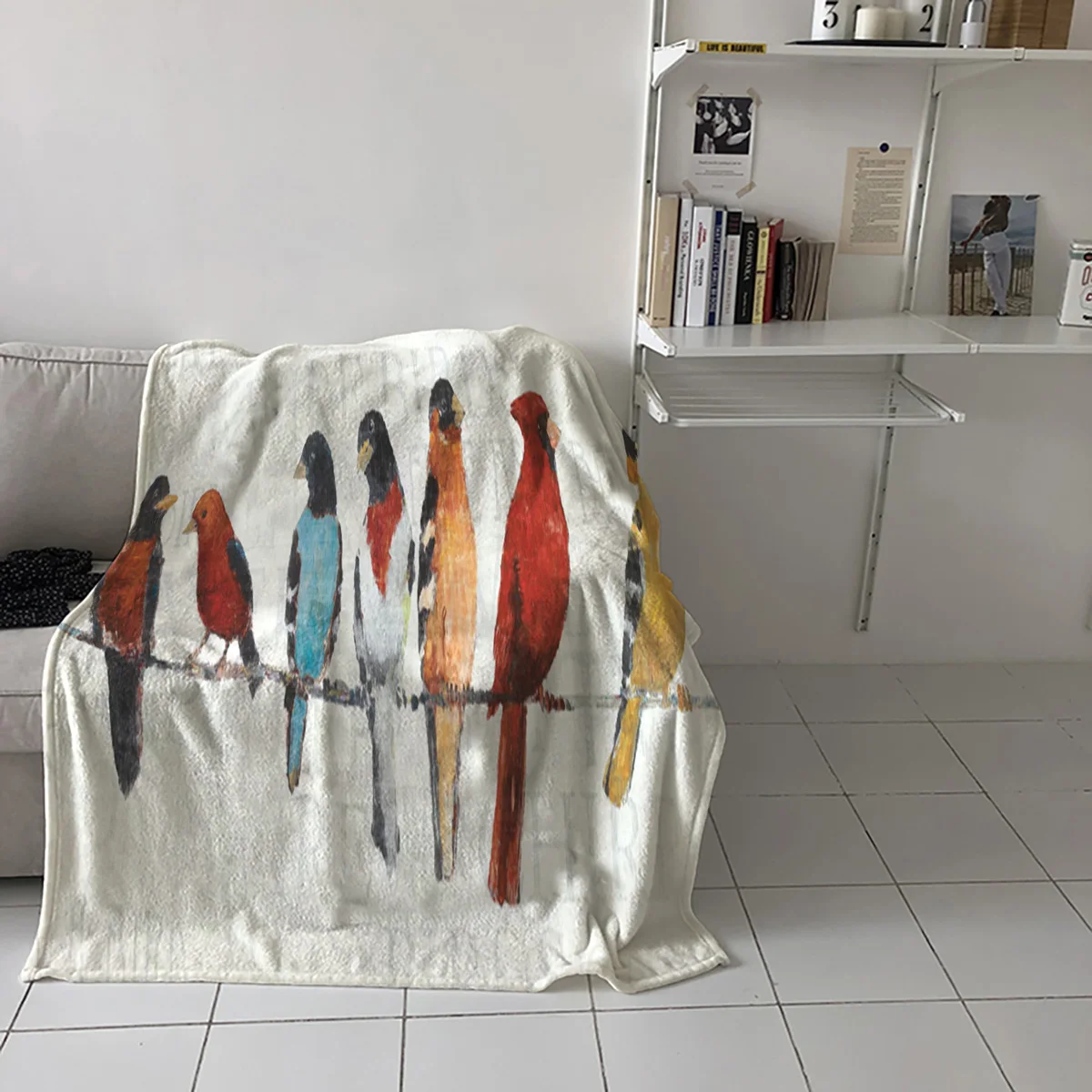 

Bird Branch Retro Throw Blanket Picnic Travel Blanket Portable Soft Bedspread Microfiber Flannel Blankets for Beds