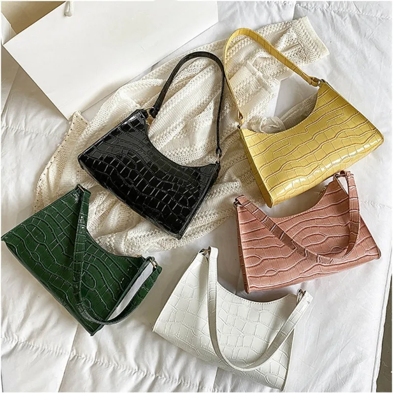 

Crocodile Pattern Underarm Handbag Vintage Female PU Leather Small Shoulder Bag 2021 Women Travel Solid Shopping Tote Purse