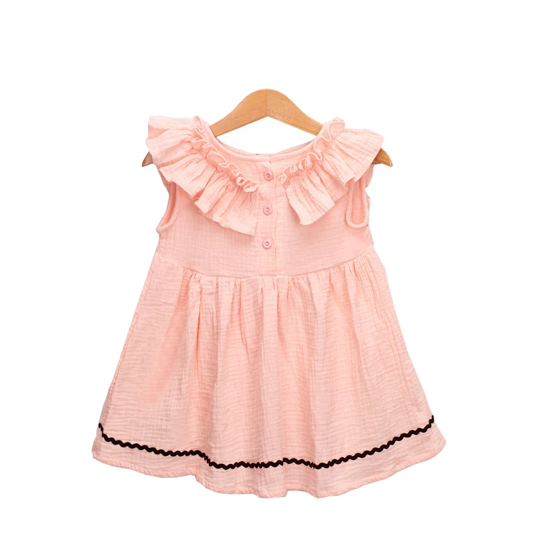 baby girls summer flower embroidery dresses kids ruffle sleeve dress cute cotton linen party frocks toddler vestidos for 2-6 Yrs | Детская