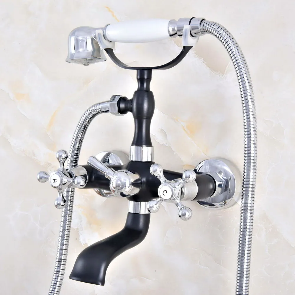 Черный серебристый Смесители Для ванны и душа набор двойных ручек смеситель кран