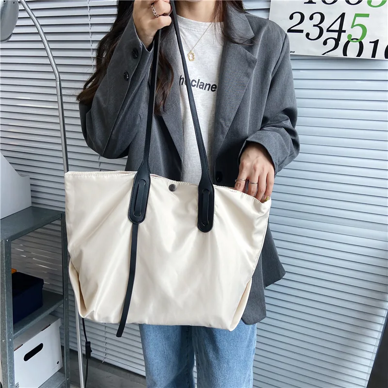 

Solid Color Polyester Women Casual Tote Fashion Canvas Ladies Shoulder Shopping Bag Large Capacity Student Girls Travel Handbags