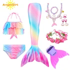 AngelGirl 2021 плавательный хвост Русалочки с ластами для девочек Купальник Русалочки для детей пляжный Косплей Русалочки рождественские подарки