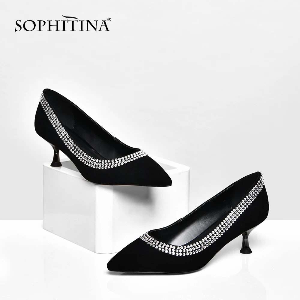 

SOPHITINA Sexy Pointed Toe Pumps High Quality Kid Suede Comfortable Thin Heel Fashion Handmade Shoes Shallow Women's Pumps SO298