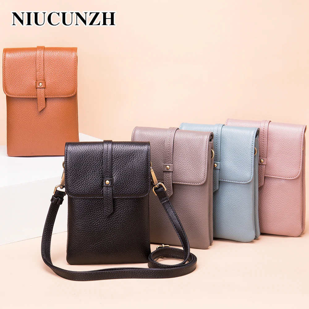 NICUNZH Genuine Leather Small Shoulder Bag Casual Handbag Crossbody Bags for Women Phone Pocket Girl Purse Mini Messenger Bags
