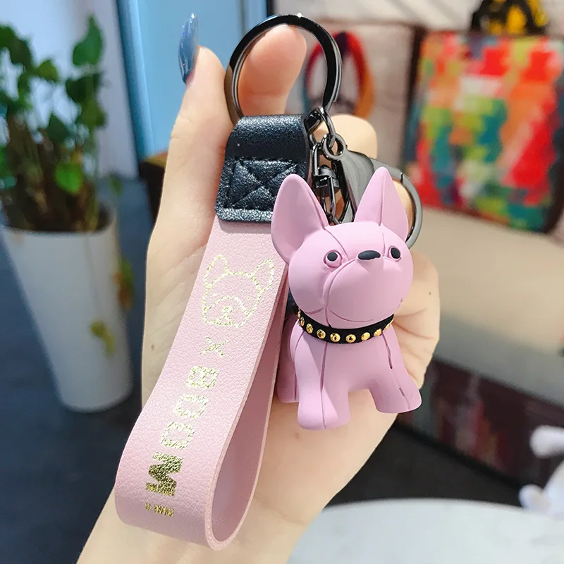 

Creative Cartoon Keychain Lovely French Bulldog Backpack Accessories Bag Decoration Car Key Pendant Keyring New Product 2021