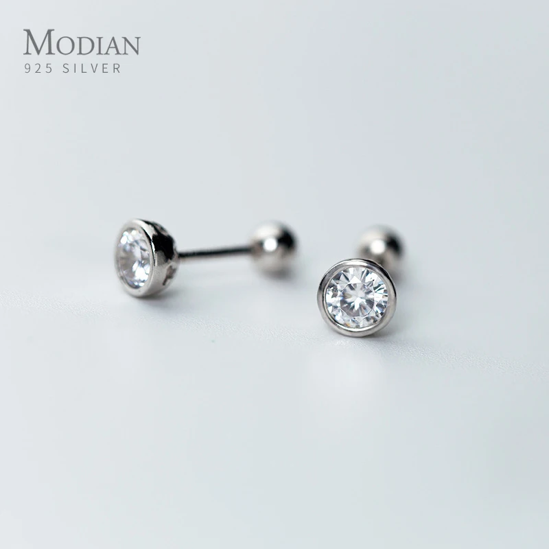 Modian Классический Шарм круглый прозрачный CZ серьги гвоздики для женщин 925