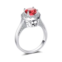 2021 new fashion punk women ring silver color punk skeleton red crystal zircon round shape female engagement ring jewelry