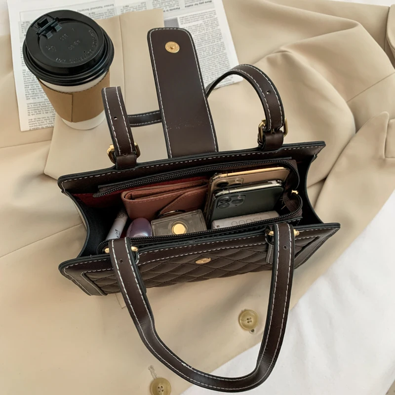 

black classic diamond lattice tote handBag with lock womens Classic Texture PU leather shoulder bag casual lady Solid color bags