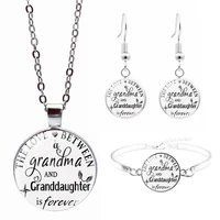 love between grandma granddaughter is forcvcr glass pendant necklace bracelet earring jewelry set totally 4pcs for women fashion