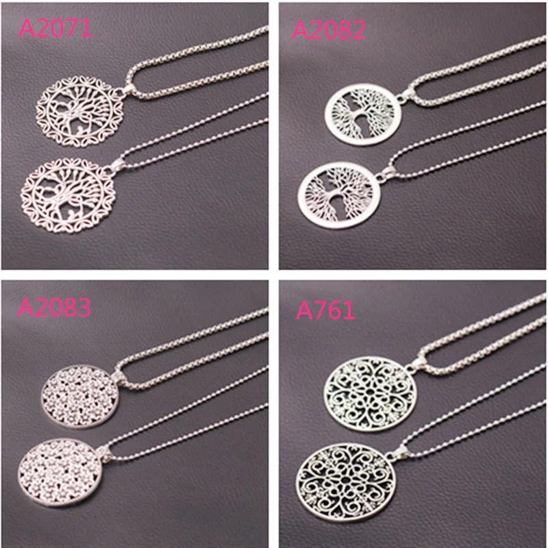 

1pcs Silver Plated Retro Tree and Flower Pendant Necklace, Tree of Life Charm, Flower of Life Charm, DIY Handmade Jewelry Charm,
