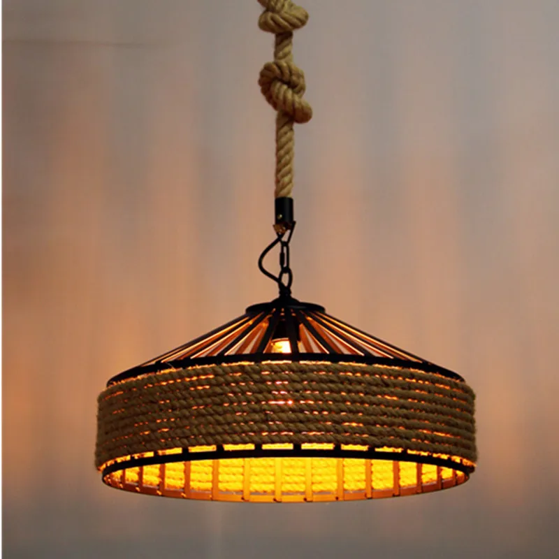 Industrial pendant light 30*40*50 cm Retro Style LED rope pendant light Vintage Iron Lamp  Home Restaurant interior loft light