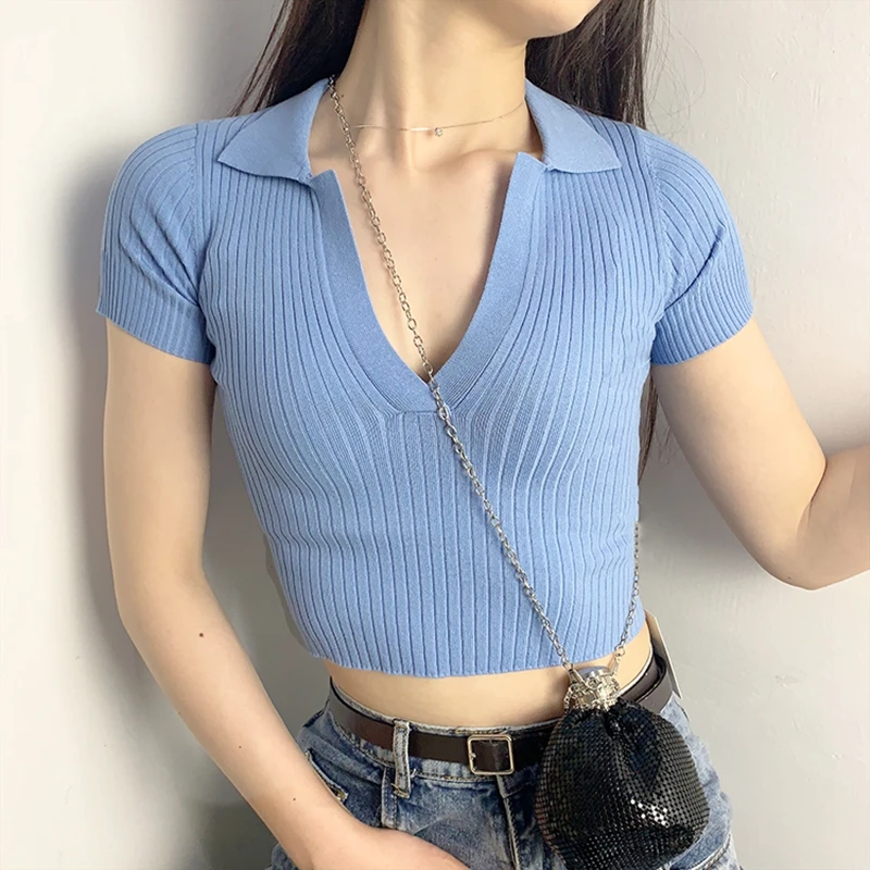 Женская винтажная укороченная футболка поло белый укороченный топ с коротким