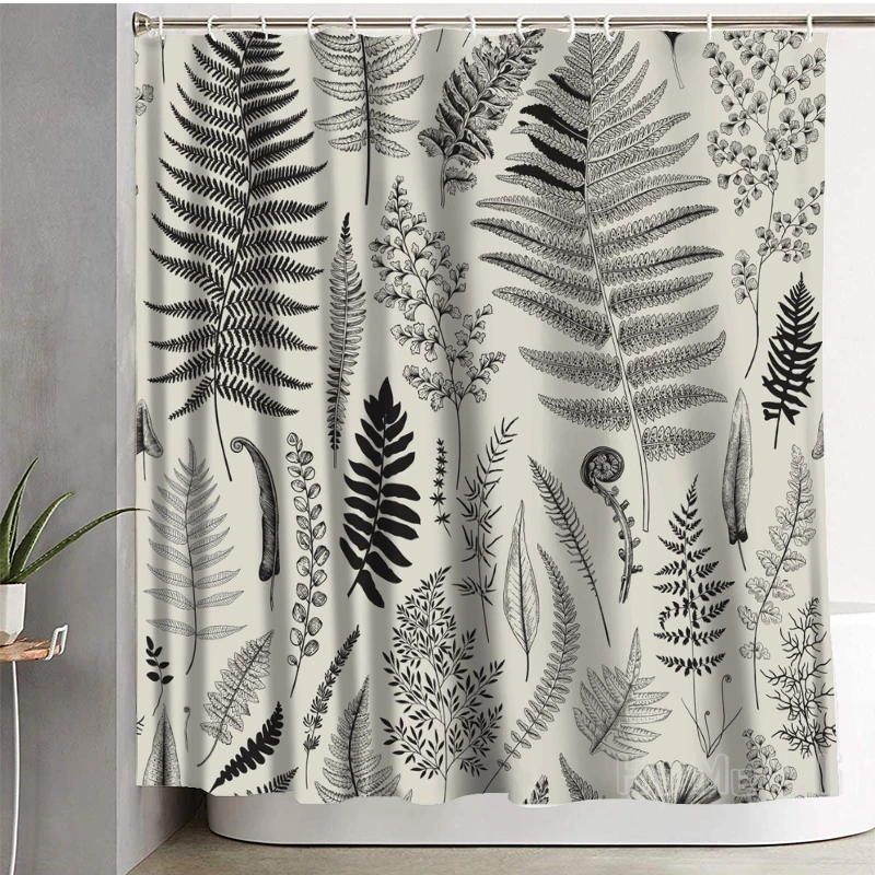 

Black And White Seamless Ferns Shower Curtain Waterproof Polyester