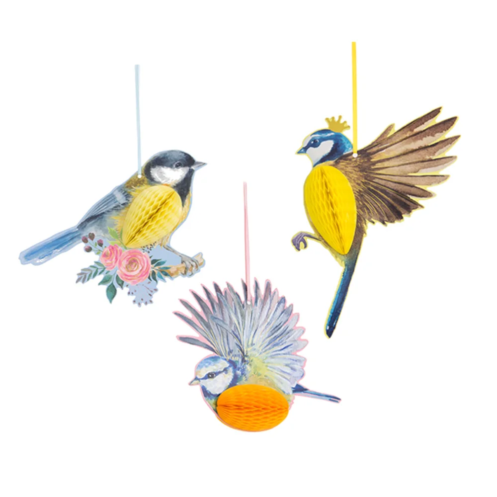 

3pcs Paper Bird Design Honeycomb Animal Pendant Garden Layout Decoration Summer Party Hanging Ornament for Festival