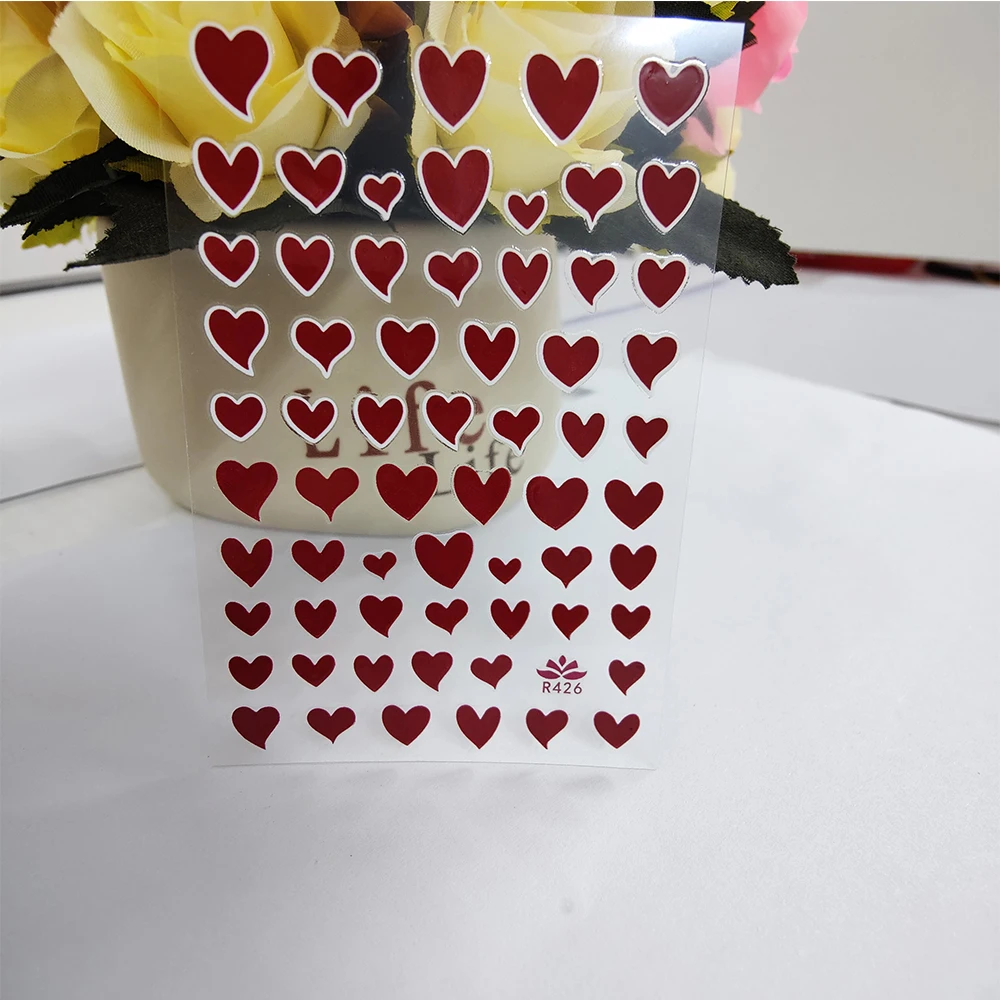 

The New Red Sweet Love Heart 3D Stickers for Nails Design Self Adhesive Nail Art Decoraciones Sliders Manicure Foil Tips