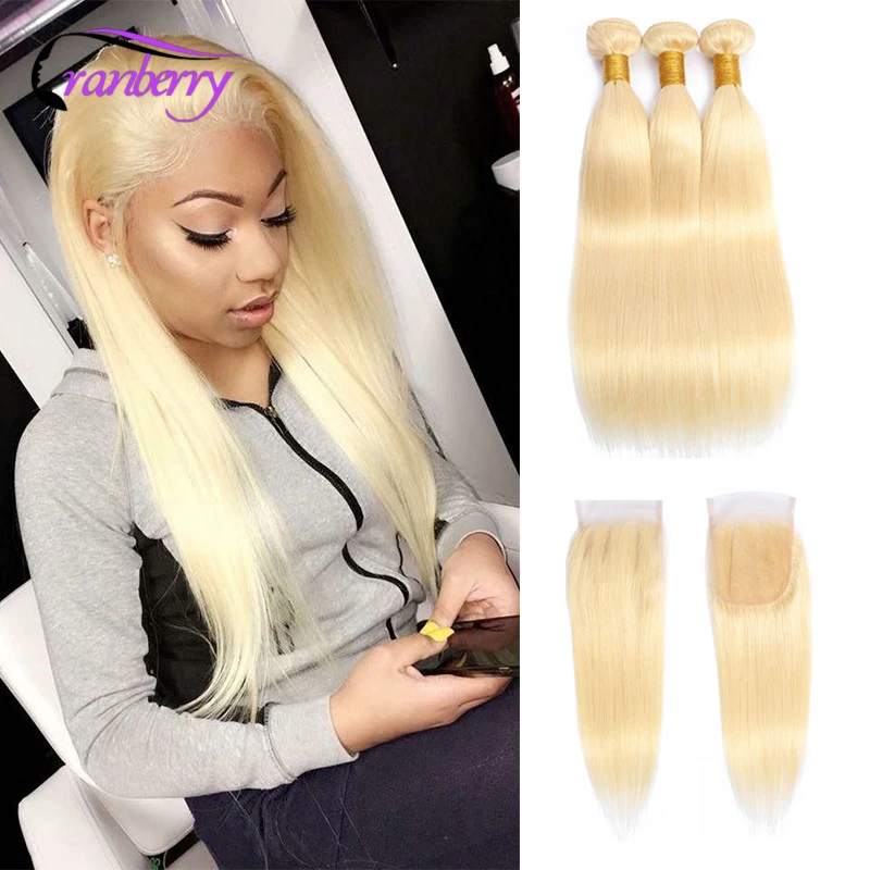 Клюквенный 613 пряди с закрытием Волосы Remy перуанский прямые волосы застежкой