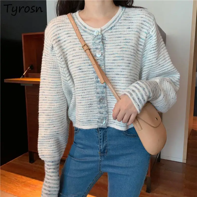 

Женский кардиган в полоску, с круглым вырезом и рукавами «летучая мышь»