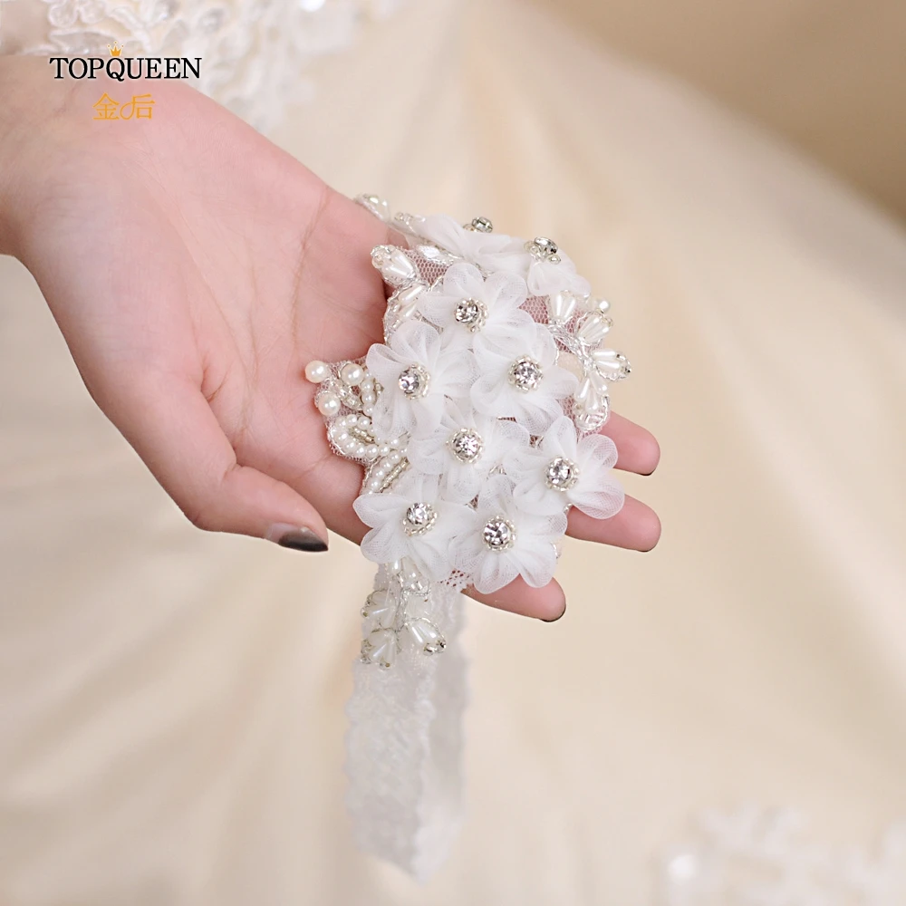 TOPQUEEN S355 Wedding Elastic Garter White Flower Pearl Sexy Garters Women/Female/Bride Thigh Ring Bridal Lace Leg Loop | Свадьбы и