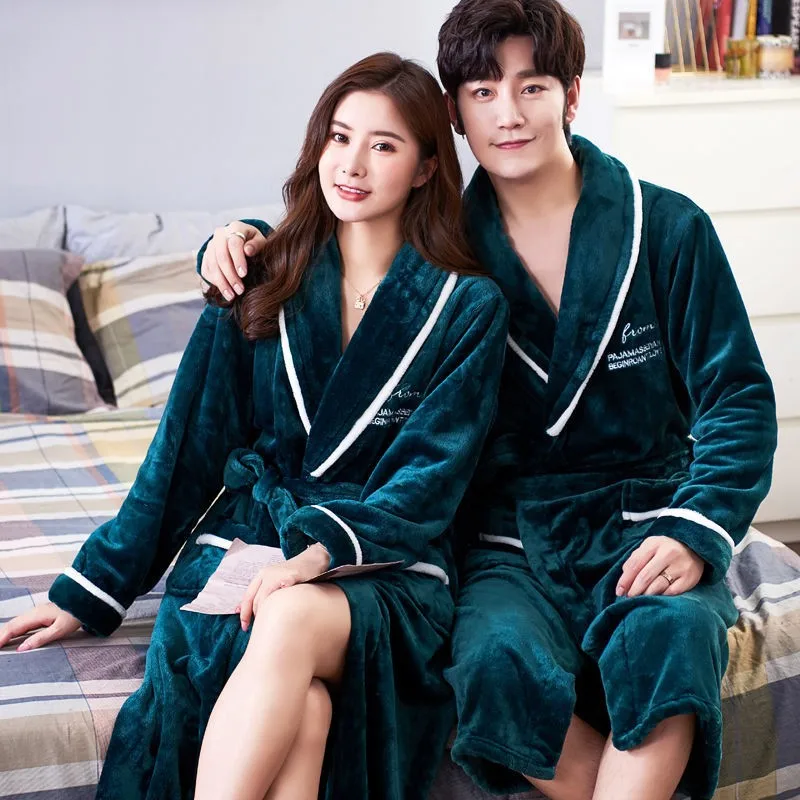 

Lovers Nightwear Winter Warm Sleepwear Kimono Bathrobe Gown Coral Fleece Nightgown Homewear Flannel Women Robe Intimate Lingerie
