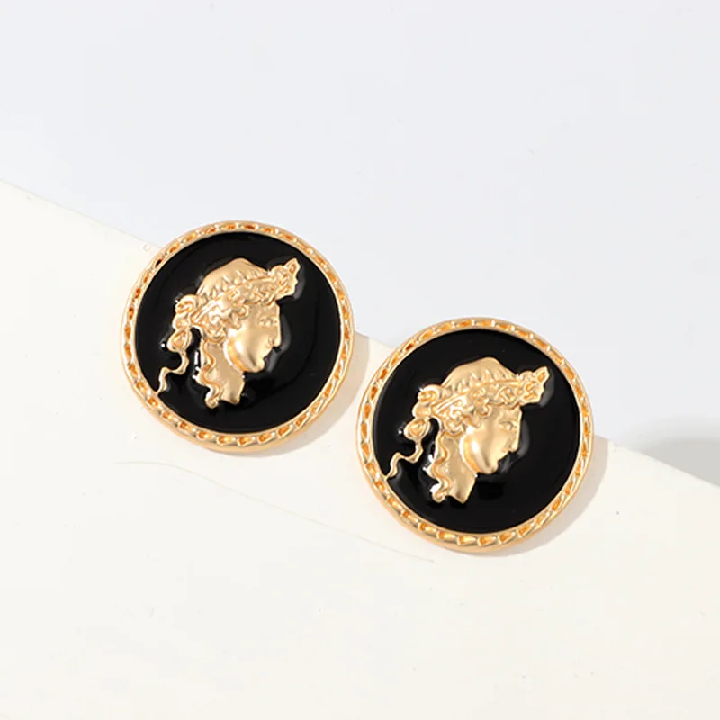 Vintage Medusa Zinc Alloy Coin Portrait Pendant Stud Earrings for Women Fashion Charms Gold Black Jewelry Gift | Украшения и