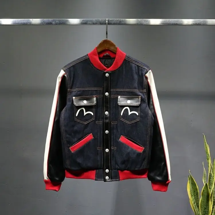 Подлинный Evisu, высокое качество, полный принт, модная теплая дышащая мужская куртка, Звездный Тренд, мужское джинсовое пальто, Тренч