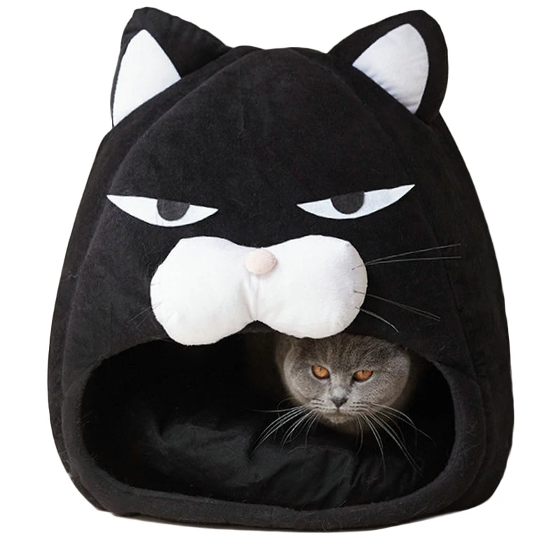 С рисунком кота из мультфильма постель овечья шерсть милый домик для домашних животных для Теплая постель для щенка, кота мягкая кошка палатка-пещера водонепроницаемое дно спальный мешок Товары для кошек