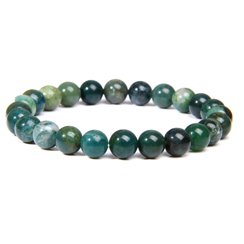 25 Moss agate Высокое качество натуральный камень бисер браслет гладкий матовый Агаты содалит лазурит флюоритовая, Хрустальная бусины ювелирный браслет - Окраска металла: 25 Moss agate