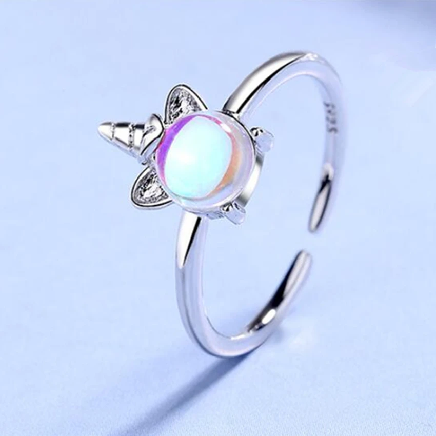 

Cxwind Fashion Moonstone Unicorn Opening Rings For Women Girl Kid Finger Charm Animal Horse Ring Adjustable Jewelry Party Gifts