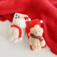 christmas gift cute bear case for huawei p30 p40 p50 mate 30 40 nova 5 6 7 8 honor 30 50 winter warm soft plush furry fur cover