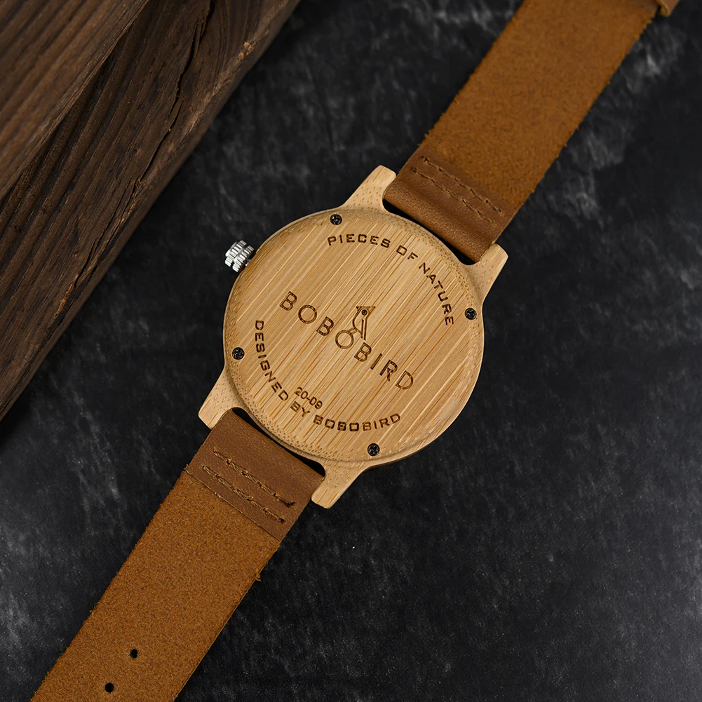 

BOBO BIRD Wooden Watch Men's fashion Bamboo Watches Quartz Men Leather Strap relogio feminino erkek kol saati For husband Gift