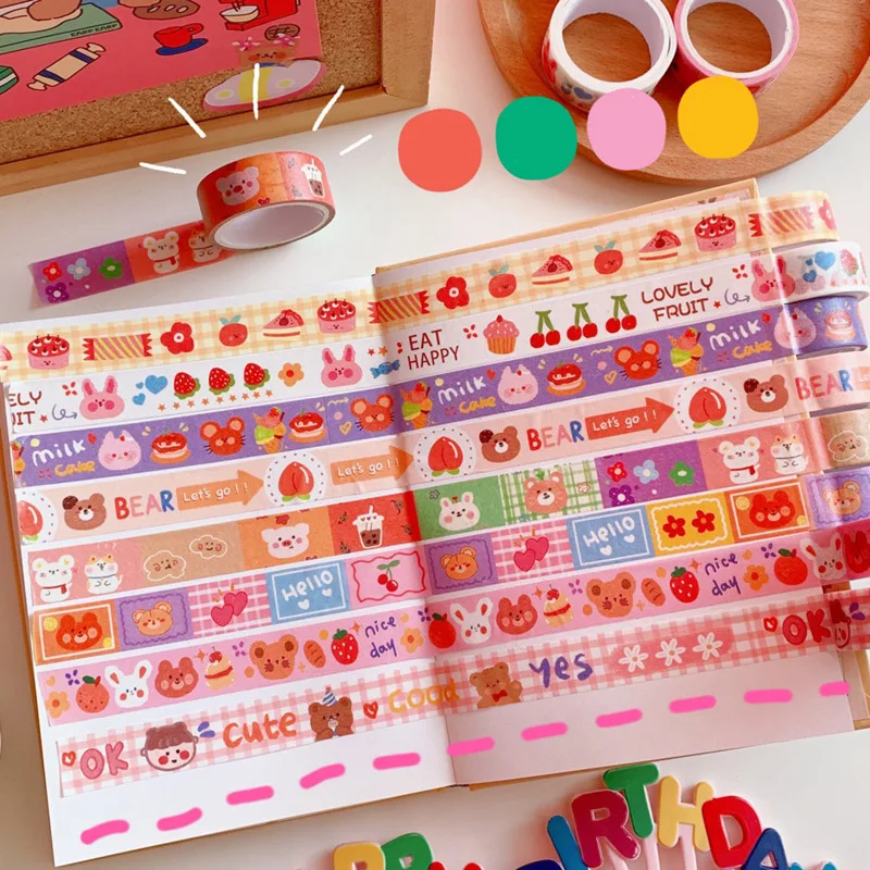 

Cartoon Cute Bear Fruits Colorful Washi Tape Japanese Ins DIY Decorative Tape Student Stationery Note Envelope Sealing Sticker