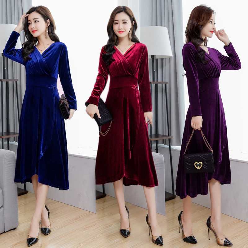 Осеннее и зимнее бархатное Повседневное платье для женщин Новое тонкое с