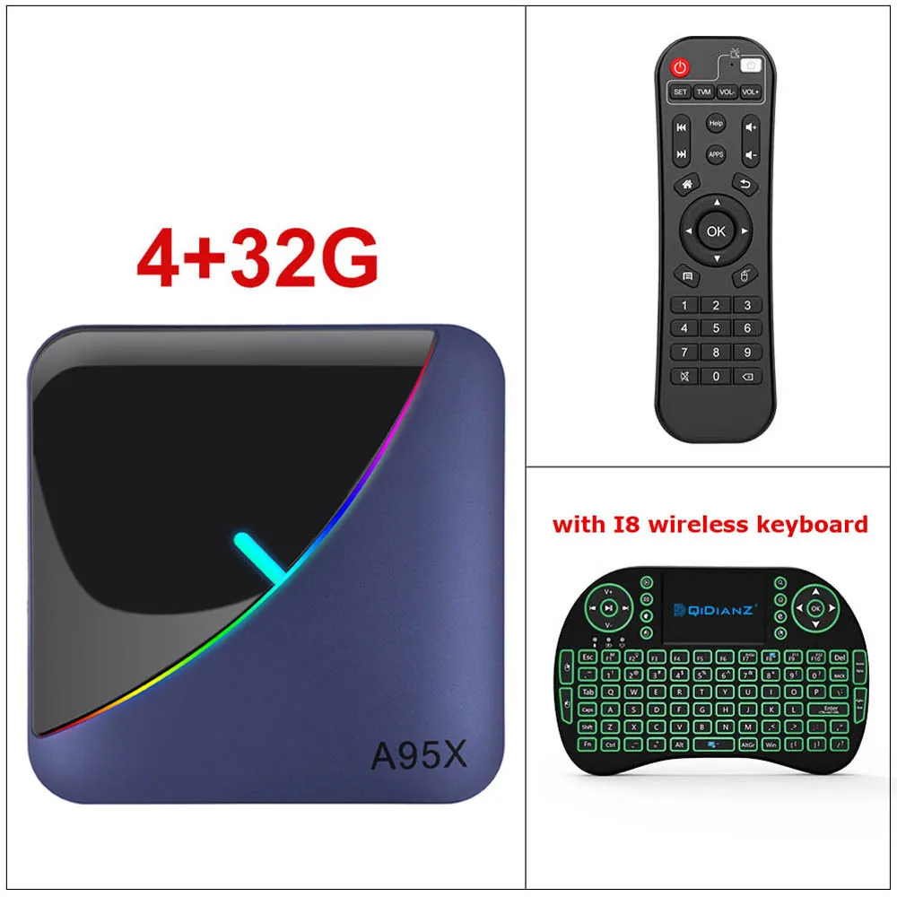 4G32G ADD I8 A95X F3 Amlogic S905X3 RGB светильник ТВ приставка Android 9,0 8K 60fps Wifi медиаплеер A95XF3 - Цвет: 4G32G ADD I8