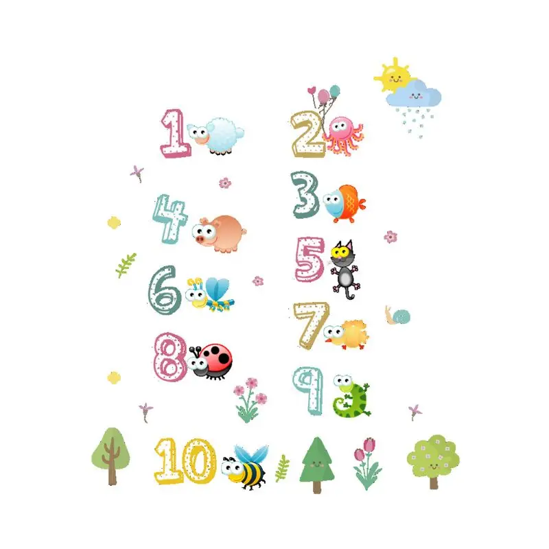 

Creative Animal Number Cartoon Wall Sticker Children Room Kindergarten Classroom Layout Early Education Self-adhesive Paper