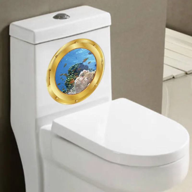 

3D Submarine Fake Window Seabed Animal Wall Stickers Toilet Stickers Home Decoration Decals Mural Poster Sticker