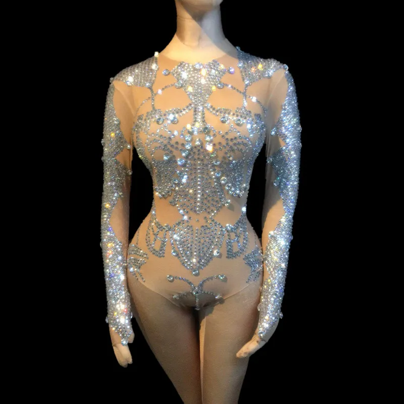 Сексуальные Стразы боди с имитацией обнаженного тела растягивающееся трико для