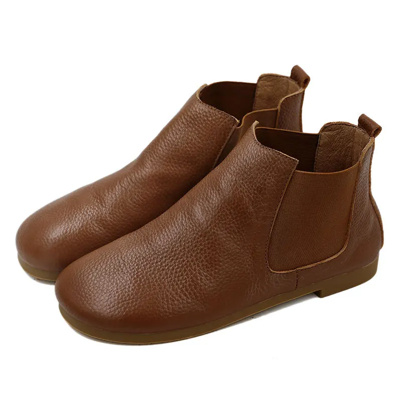 

VALLU 2020 Women's soft bottom leather round head retro casual boots