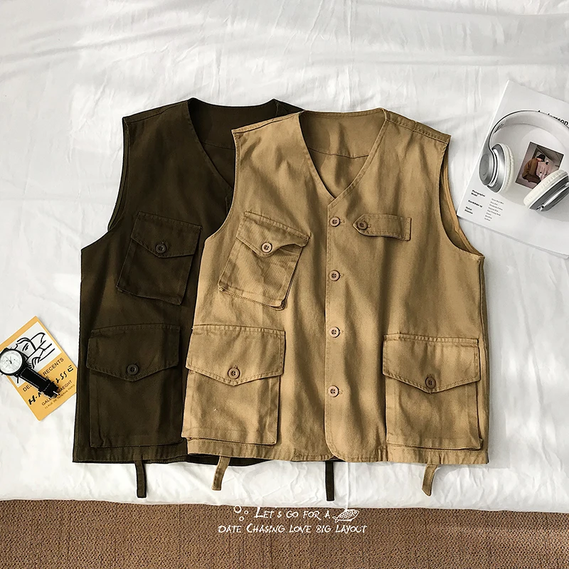 Жилетка мужская хлопковая с V образным вырезом модный однотонный Повседневный